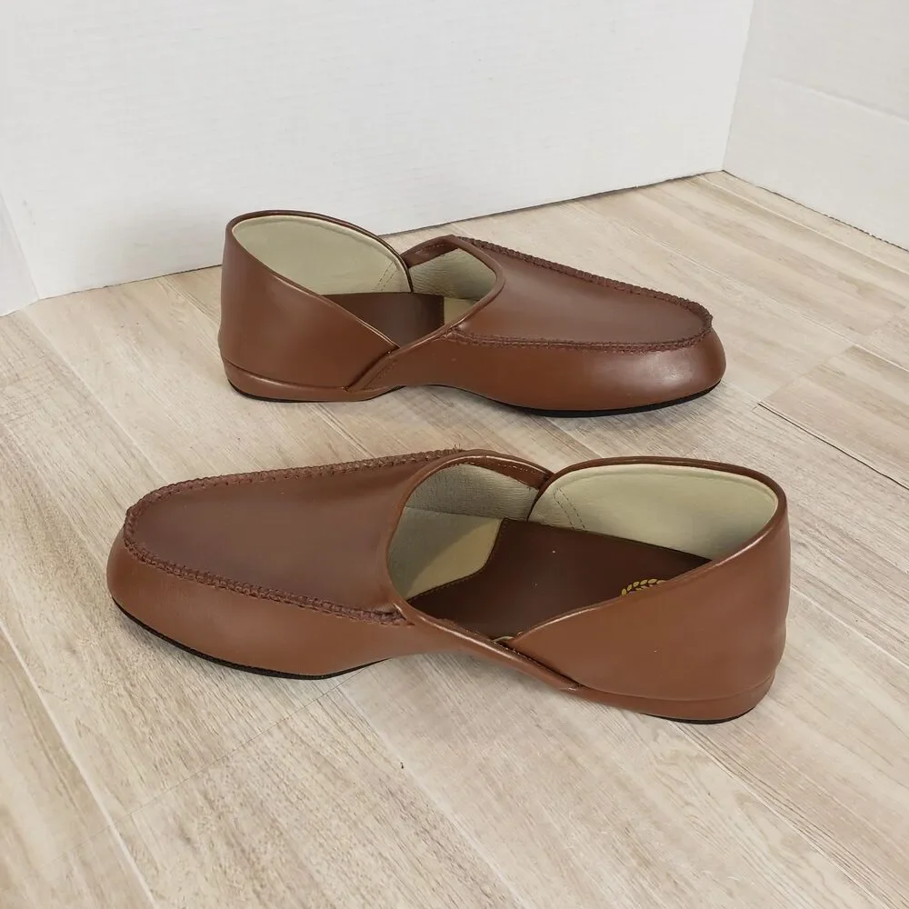 L.B. Evans Chicopee Men’s Slippers 9EE Brown Leather Slip On Moc Toe 2198
